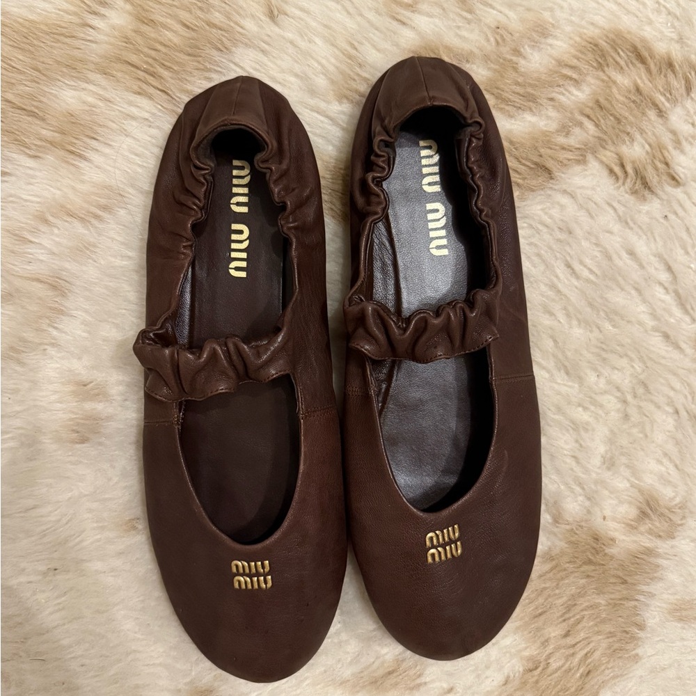 Miu Miu Brown Leather Moccasin Flats
